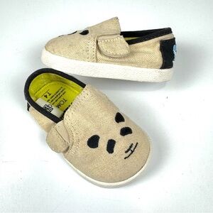 Toms X WildAID Avalon Panda Embroidered Slip On Shoes Baby Sz Tiny 4 Canvas Tan